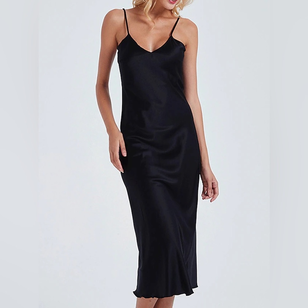 Vintage 80s Silk Slip Dress Romantic Sexy Pin Up Lingerie Long Full Length Black - Picture 3 of 15
